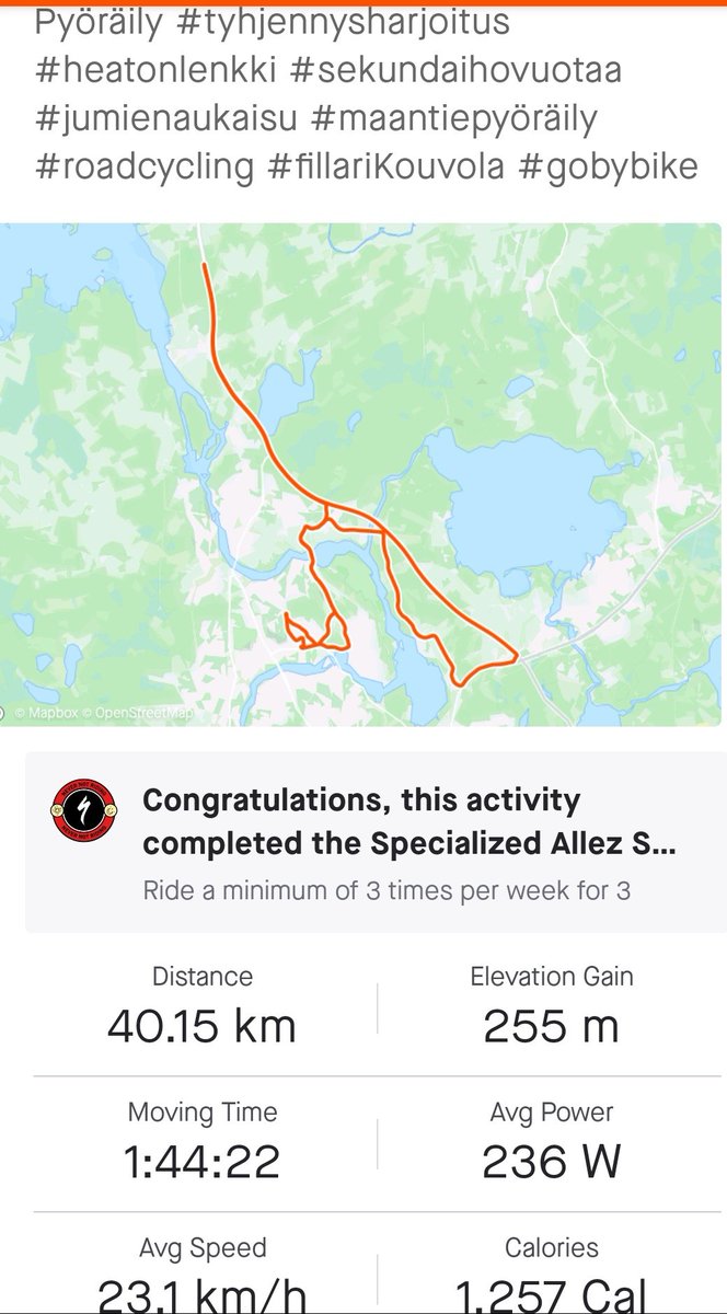 JuhaTenhonen's tweet photo. Yks helppo haaste tuli lenkil täyteen #pyörähommii #pyöräily #tyhjennysharjoitus #heatonlenkki #sekundaihovuotaa #jumienaukaisu #maantiepyöräily #roadcycling #fillariKouvola #tänäänpyörällä #gobybike #oispa #kippurasarvi #helkama #kulkuri, ni sais vähä ees vauhtii ajamisee https://t.co/TcZlEISqqH