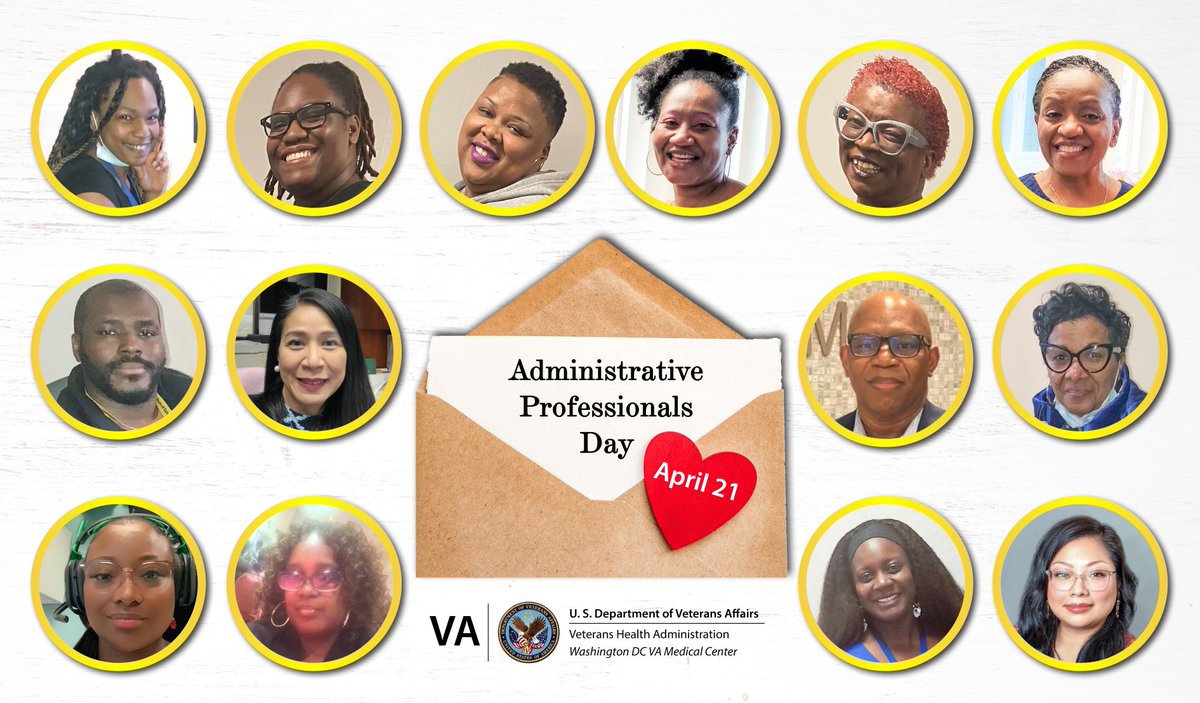DCVAMC's tweet photo. Happy #AdministrativeProfessionalsDay! The VA mission would never succeed without our administrative workforce driving action behind the scenes. These dedicated professionals allow medical staff to focus their energy where it counts, taking care of Veterans! Thanks, Team #DCVAMC. https://t.co/aTjEQ6yvgl
