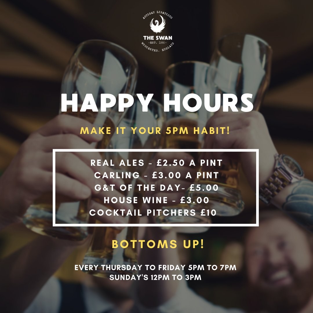 Make Happy Hours at The Swan your new 5pm habit... Our bar and beer garden await you! 👊 #happyhours