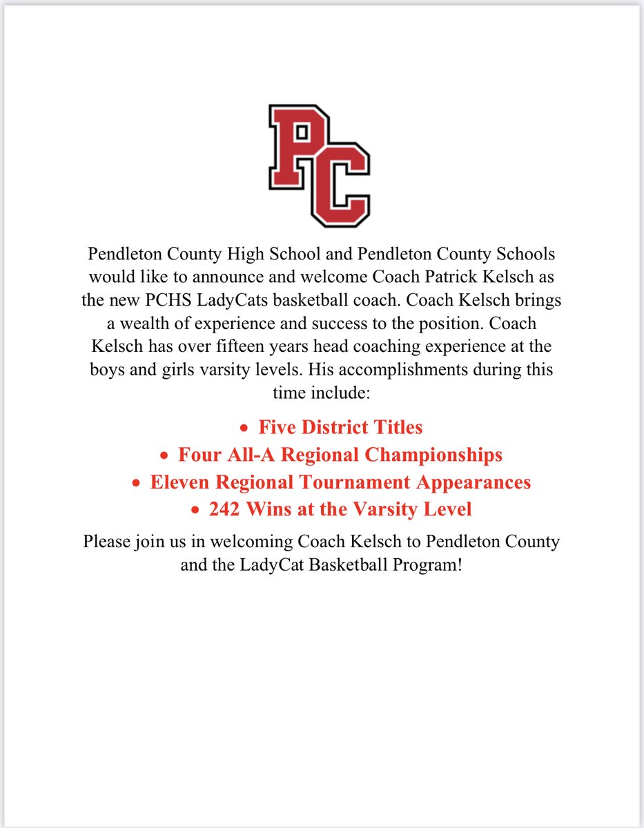 Please help us welcome Coach Kelsch as the new LadyCat head coach!