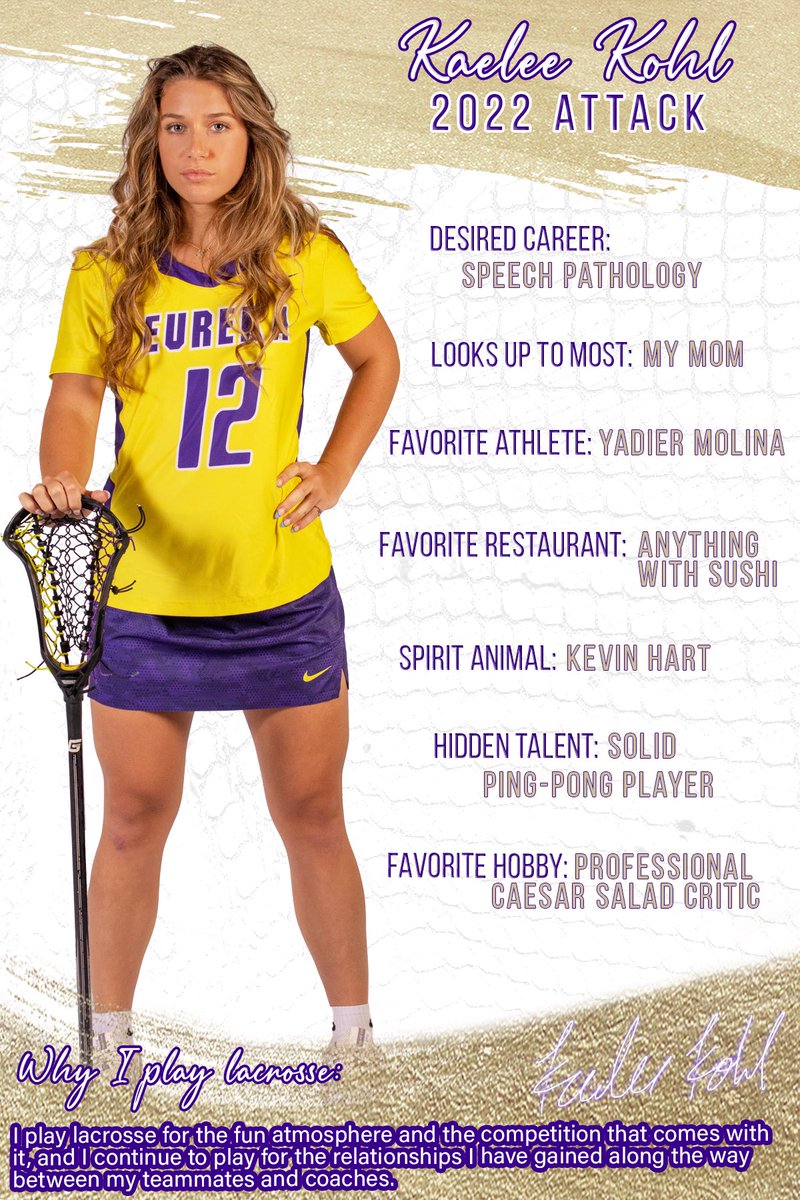 It’s GAME DAY!! Today we play at home against MICDS. JV plays at 4:30 PM and Varsity plays at 6:00 PM. We will also be wearing GOLD to participate in “Lace Up 4 Pediatric Cancer!” Our game day player spotlight for today is senior attacker Kaelee Kohl. We 💜 Kaelee!