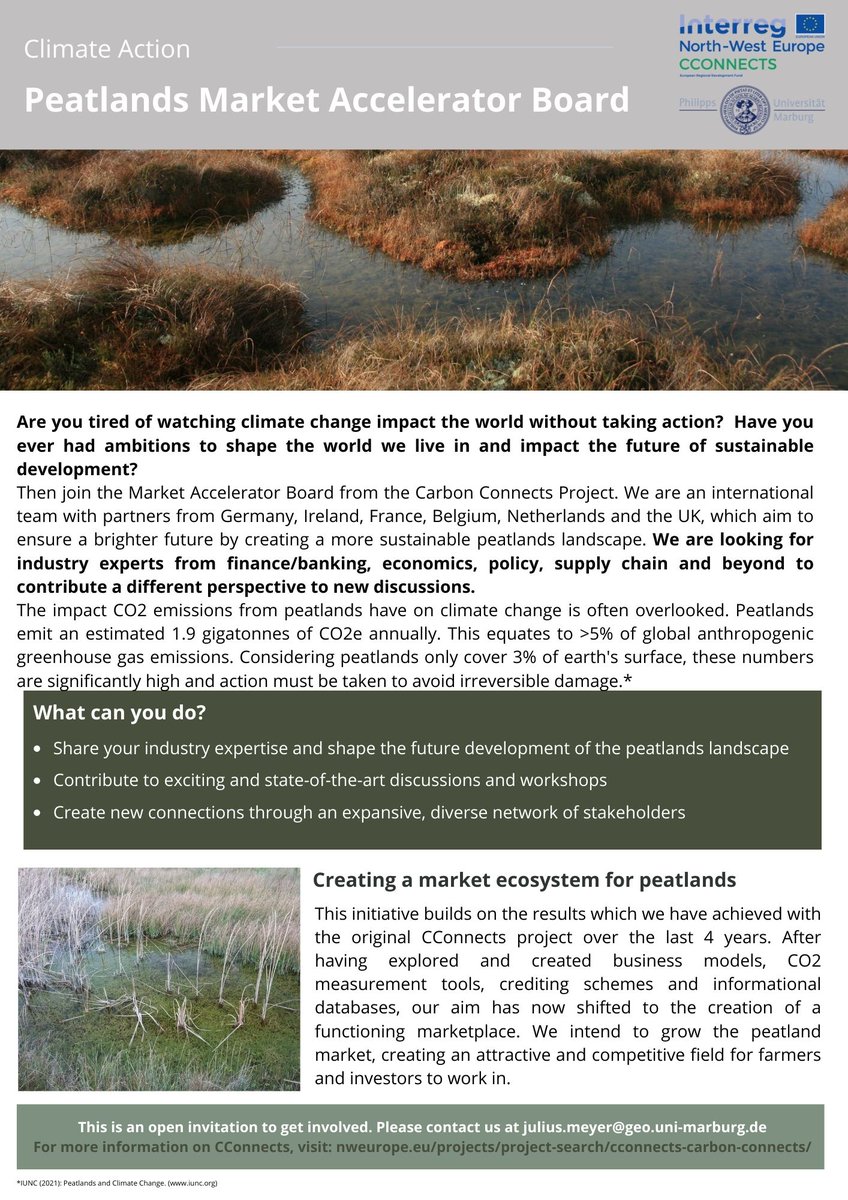 Do you want to contribute to a market ecosystem for peatland restoration? 

Then take a quick look at the detailed explanation below or visit the website for more information on Carbon Connects: nweurope.eu/projects/proje…

#peatland #RestoreWetlands #PeatlandMatters