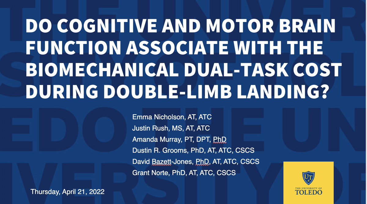 MAIN Lab (@utoledo_mainlab) on Twitter photo Continuing with the interaction between the 🧠 and 🦵, <a href="/EmmaN_ATC/">Emma Nicholson, ATC</a> is next up sharing her work investigating the associations of cognitive and motor brain function on biomechanical #dualcost during a double-limb landing task Continuing with the interaction between the 🧠 and 🦵, <a href="/EmmaN_ATC/">Emma Nicholson, ATC</a> is next up sharing her work investigating the associations of cognitive and motor brain function on biomechanical #dualcost during a double-limb landing task