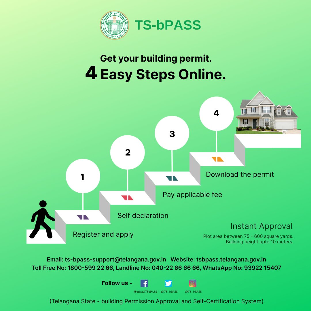 TG_bPASS's tweet photo. Easy guide to applying for plot area between 75 - 600 sq yard. & building heights up to 10 meters to get Instant Approval.
•
•
•
#online #Easy #instant #instantapproval #building #buildingapproval #easysteps #register #easyregister #easyapply #KTR #KCR https://t.co/1AUWrRL5BL