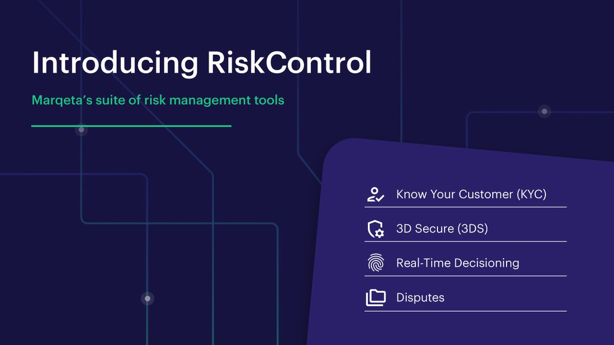 Announcing the launch of Marqeta RiskControl, an end-to-end risk management product suite to help combat card #paymentfraud. Learn about RiskControl's four core products, including our powerful new fraud mitigation solution, Real-Time Decisioning ➡️ bit.ly/3v01JLt