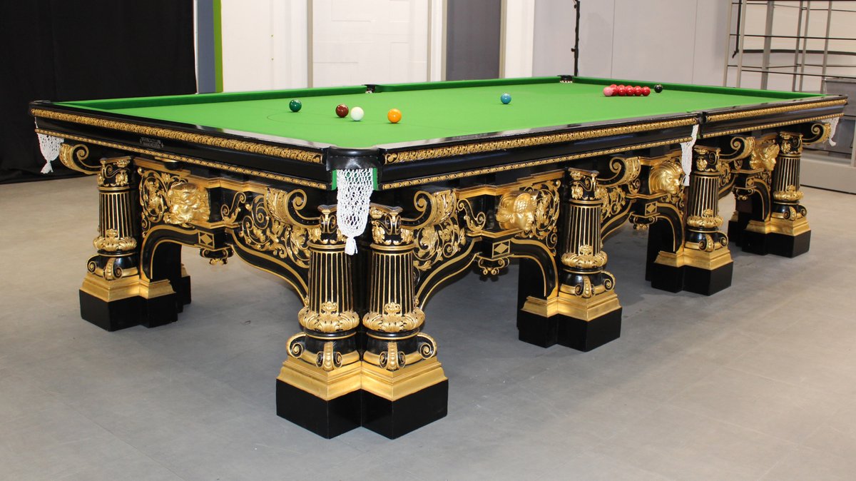 PoolSnooker's tweet photo. If you're visiting the Snooker World Championships this year then drop into Meadowhall Shopping Centre to the @OfficialROSshop to see this stunning table and others that are available to purchase from Hamilton Billiards. #SnookerWorldChampionship #Snooker https://t.co/VkRcPl8f6E
