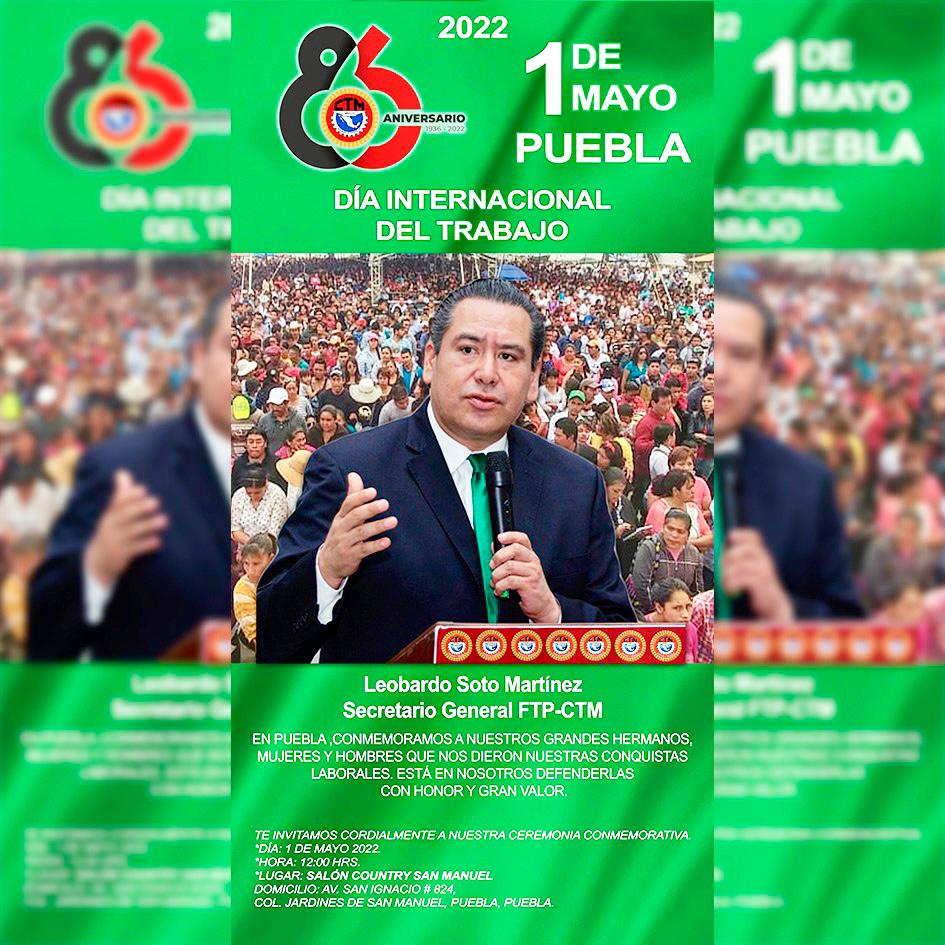CambioPagina's tweet photo. #Enterate Todo listo para que el próximo 01 de mayo a las 12:00 horas, los miembros de la @CTMPuebla y su líder @leobardosoto conmemoren el #DiaDelTrabajo 👩🏻‍🔧 https://t.co/IdEdAdYjN5