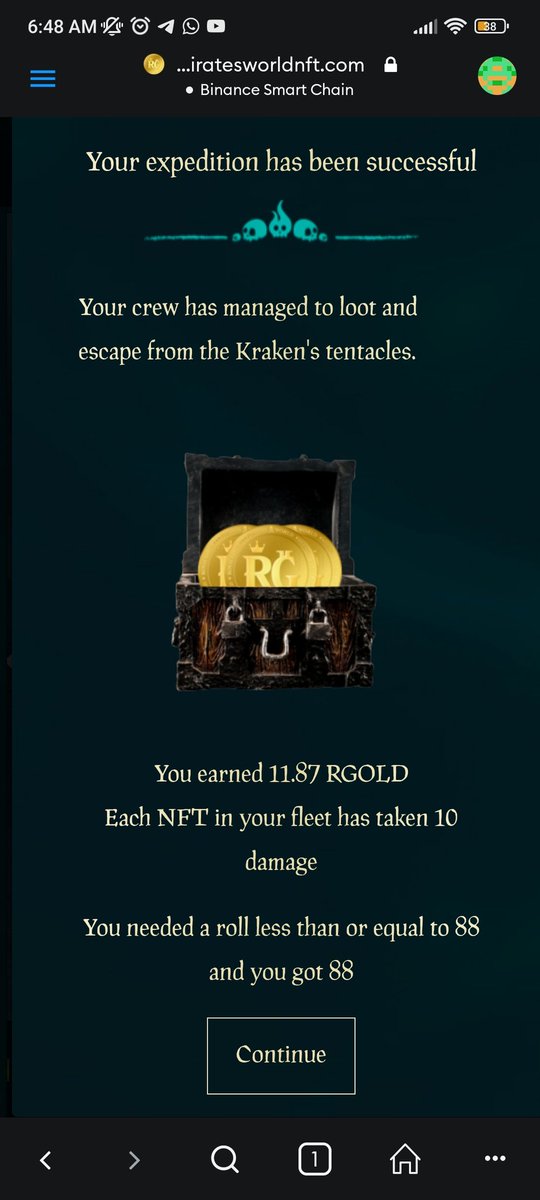jaglazer's tweet photo. @PiratesWorldNFT  Otro día de burlando al kraken 😁 @PiratesWarmy  excelente juego #Rgold https://t.co/zpIV06ktN6