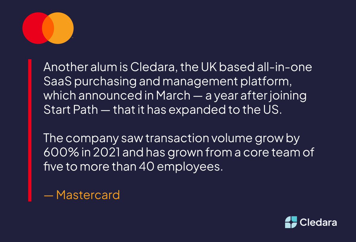 Great to see <a href="/Cledara/">Cledara</a> being mentioned by <a href="/Mastercard/">Mastercard</a> as an innovation partner 🚀

#saas #mastercard #cledara #fintech #startup #startpath