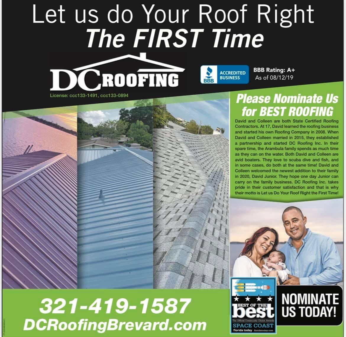 Todays the last day for nominations! Calling all DC family please nominate us for Best Roofing for Best In Brevard by following the link below under services floridatoday.secondstreetapp.com/2022-Best-of-B…
