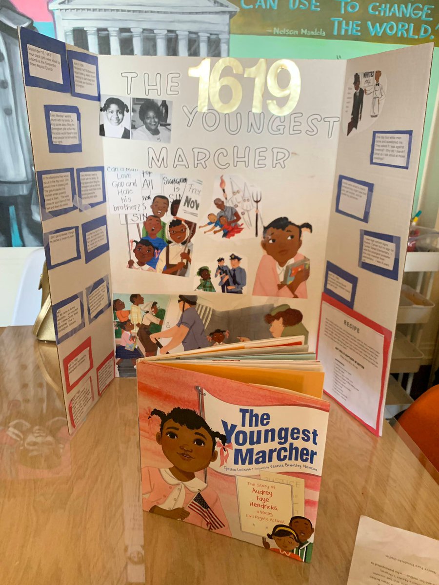 The Youngest Marcher 
By: Cynthia Levinson
🔴⚫️🟢
This book is the story of 9 years old Audrey Faye Hendricks and her experiences during the Civil Rights Movement. She was also the youngest known child to be arrested for a civil rights protest.

#1619FreedomSchool #Waterlooproud