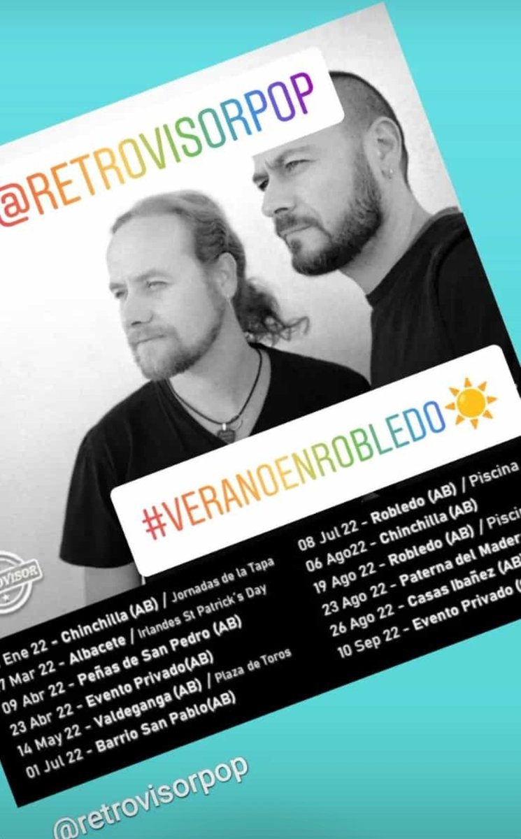 BarRobledo's tweet photo. #VeranoEnRobledo☀️ 

#RetrovisorPop en vivo 
Viernes 8 de Julio 
Viernes 19 de Agosto

Entrada libre 

#Concierto #MusicaEnVivo #Turismo #SierraDeAlcaraz #Albacete #CastillaLaMancha https://t.co/6C3ACllEXo