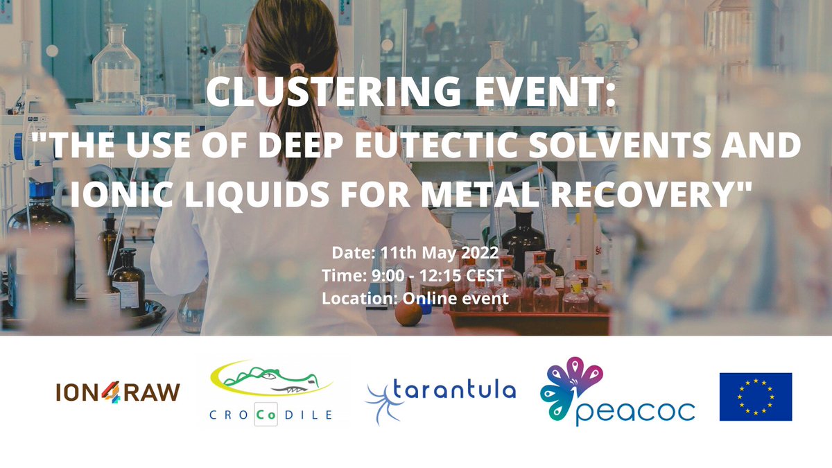 📆✍️Register NOW❗️eventbrite.com/e/the-use-of-d…

💻Join the #online clustering #workshop on 1️⃣1️⃣May &amp; learn about "The use of Deep Eutectic Solvents and Ionic Liquids for metal recovery". 

👉Read more about the #H2020 projects working on #CircularEconomy: peacoc-h2020.eu/event/clusteri…♻️