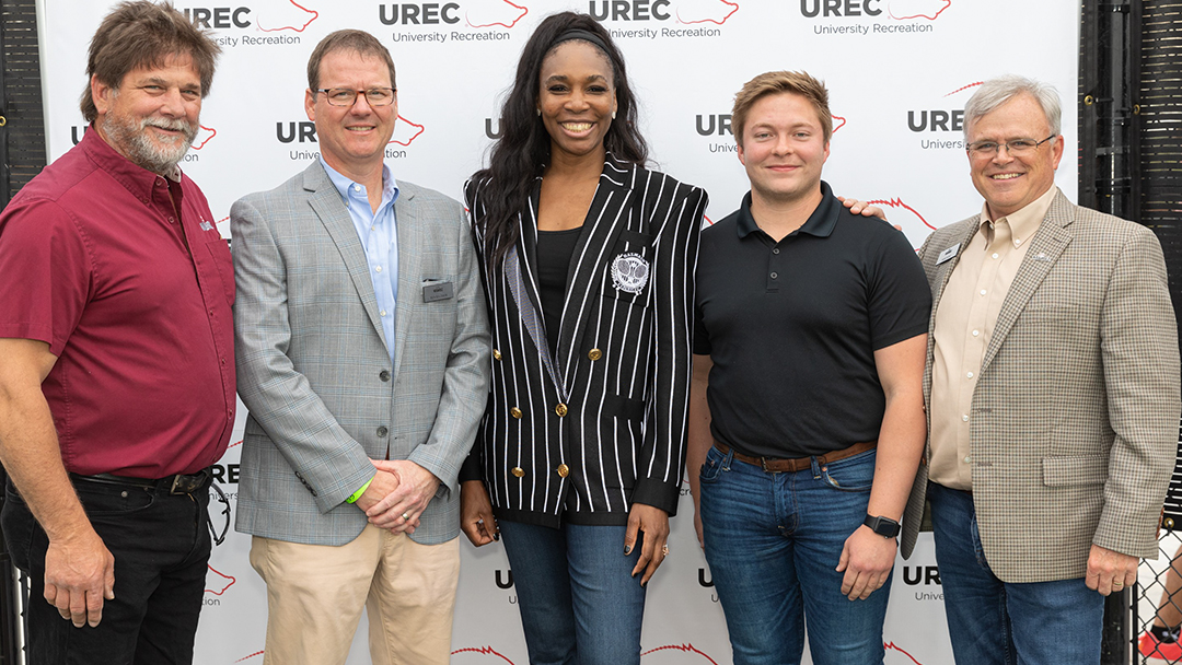 NabholzCorp's tweet photo. Just another day on the job when you attend a project ribbon cutting where Venus Williams is the one holding the scissors! Our NWA team was on hand to celebrate the opening of the new UREC tennis courts for the @UArkansas. 
#nabholz #nabholzcorp https://t.co/R2tAjSxwn2