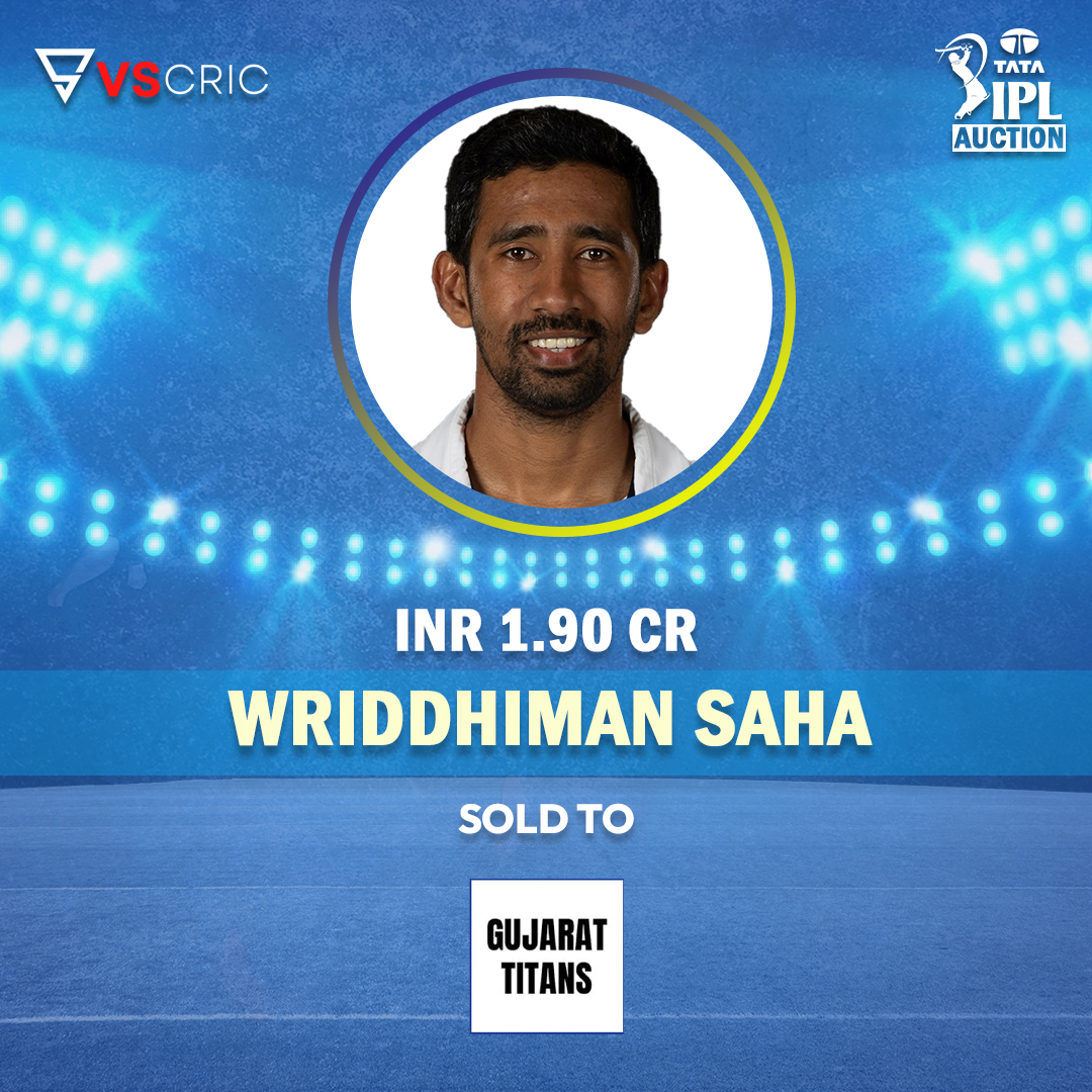 Vscric_official's tweet photo. Day 2️⃣ of the 2022 #TATAIPLAuction 🔥🏏

Wriddhiman Saha is sold to Gujarat Titans for INR 1.90 Crore. 👏👏

#Vscric #onewithVscric #IPL #IPL2022 #IPLAuction #TATA #Auction2022 #TATAIPLAuction  #IPL2022MegaAuction  #T10 #T20 #LPL2021 #cricket #games #sports https://t.co/aGvkqVWoW2