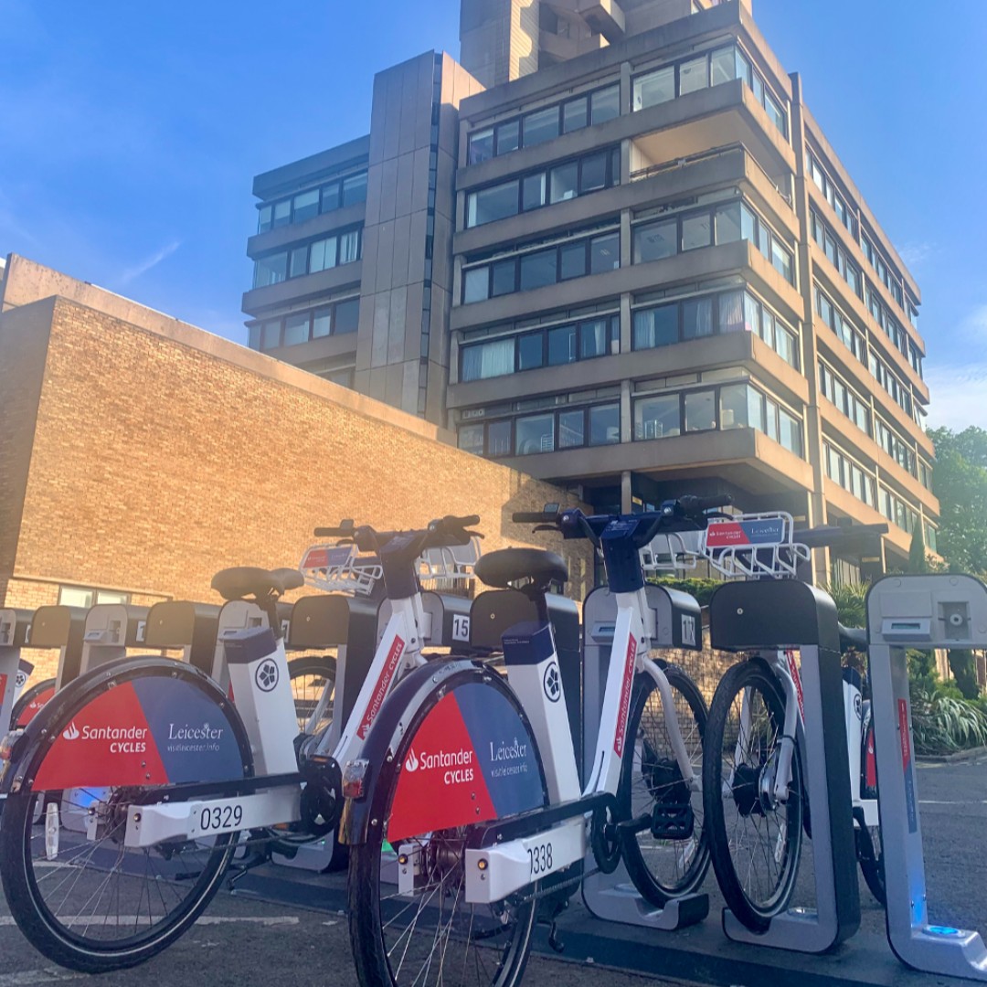 Have you seen the new <a href="/santanderuk/">Santander UK</a> e-bikes on campus? Perfect for pedalling into the city, or just taking a few laps around Victoria Park. 🚲

Visit rideonleicester.com for the full list of stations, pricing and info on how to use.

#CitizensOfChange | <a href="/rideonleicester/">Santander Cycles Leicester</a>