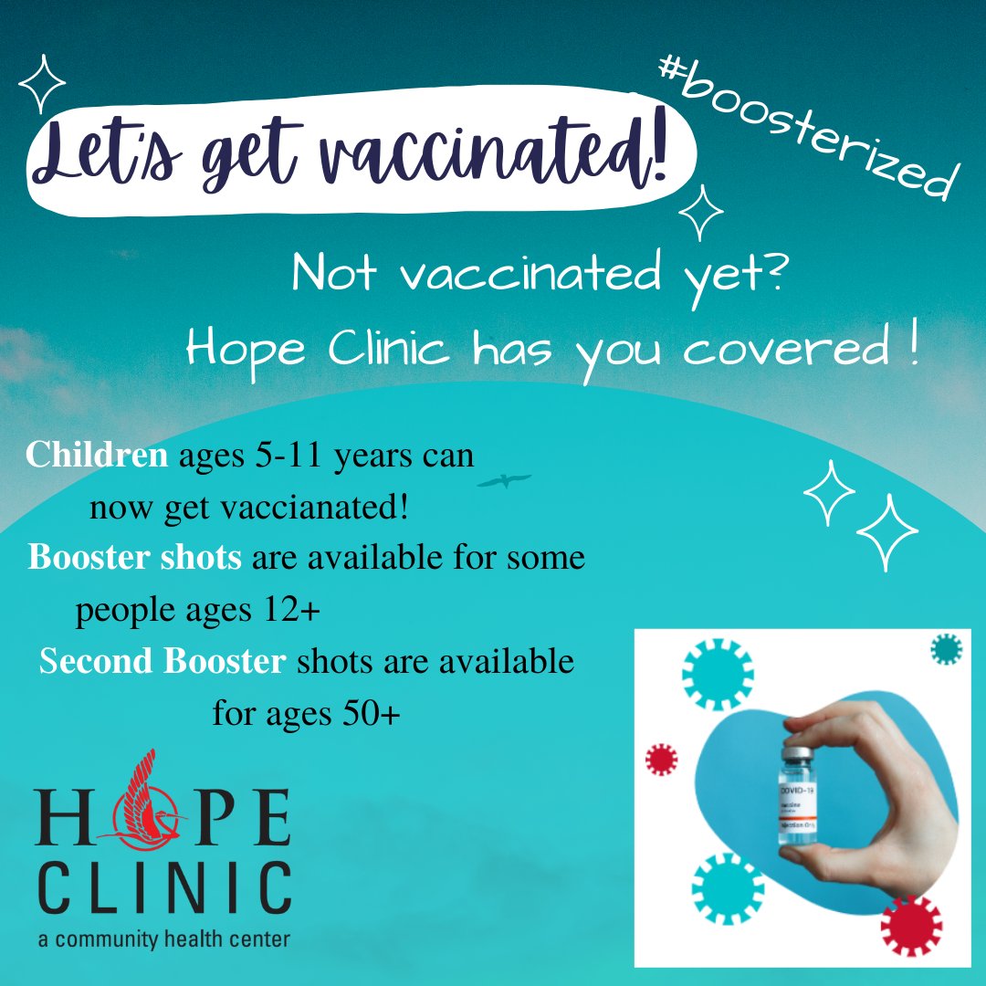 HOPECHC's tweet photo. Give your family a boost and get them fully vaccinated.
HOPE Clinic has you covered.
Walk-ins welcome. Pre-register to skip the line!
#CancelCovid
#CovidVaccine
#ImVaccinated
#IGotVaccinated
#VaccinesSaveLives
#LifeInAPandemic
#CHIP
#SEP
#Medicaid
#Marketplace
#Obamacare https://t.co/tMFGJlkLNP