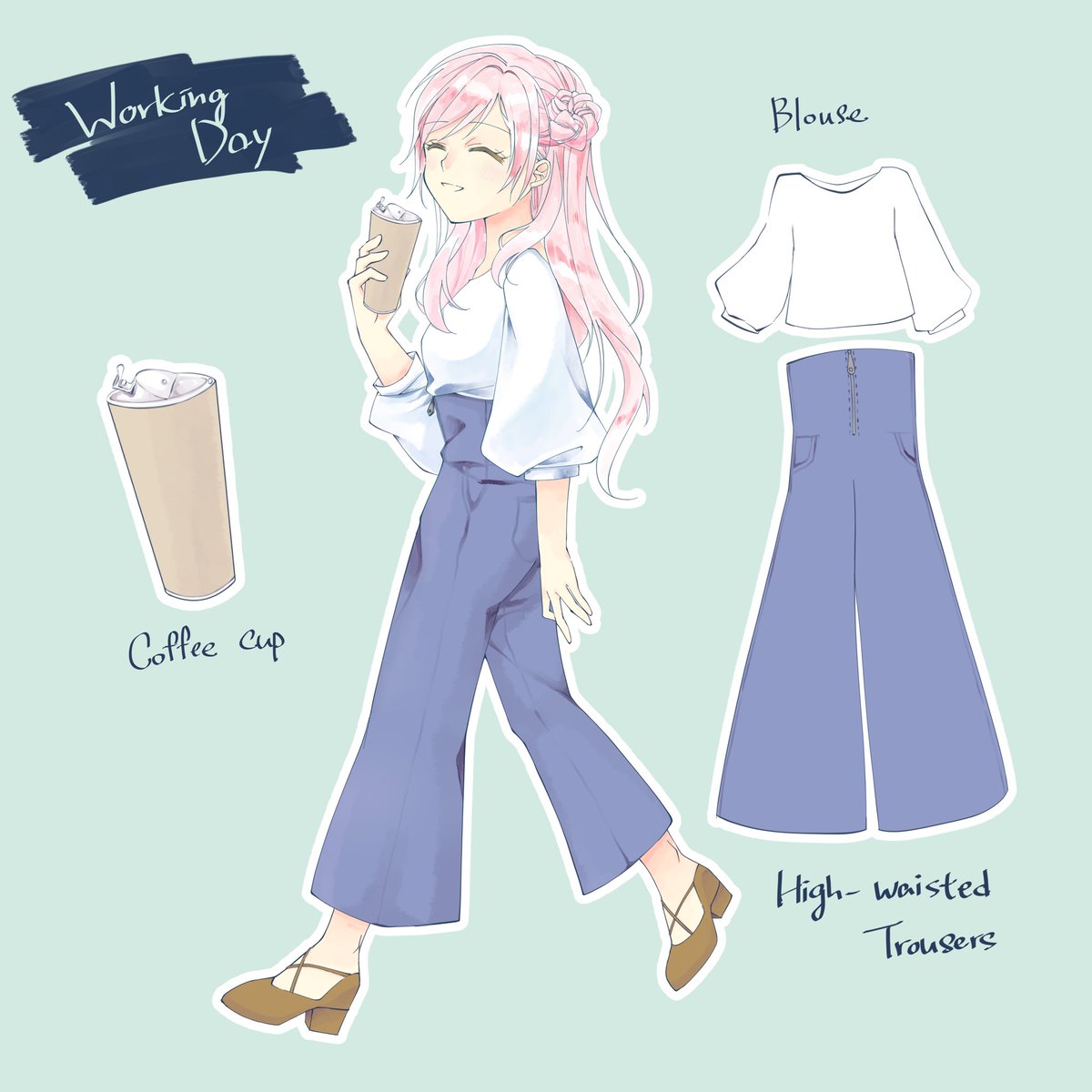 sllinangel's tweet photo. #ファッションイラスト の1日目
創作少女しずくちゃんの通勤服です～ https://t.co/5XxzN9UiQK