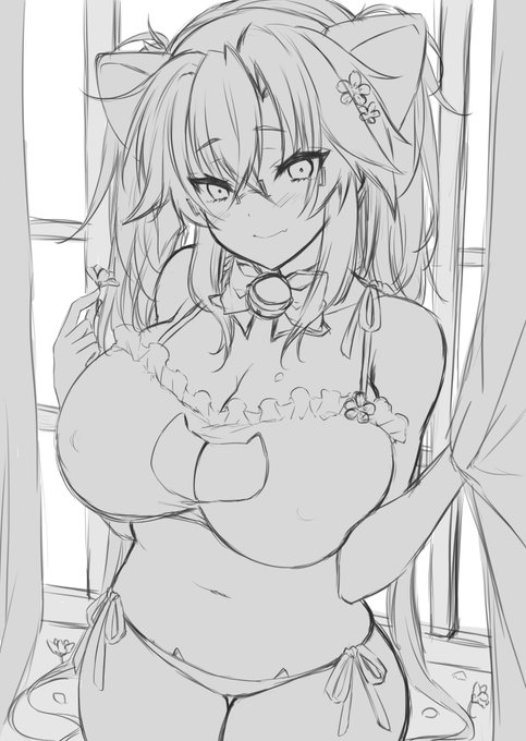 表紙絵ずっとこねくり回してたんだけどどうにもしっくり来ないから猫下着武蔵しゃんのラフ描きました 