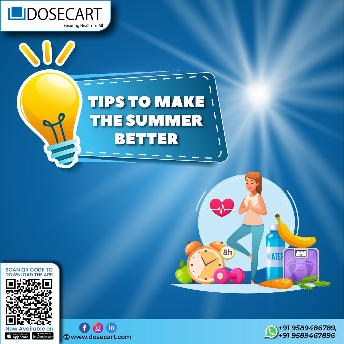 DoseCart's tweet photo. "How to make Summers less harsh"
1. Go for light and smart eating
2. Protect your delicate eyes
3. Be particular to take soft drinks
#healthcare #healthcareassistant #dosecart #ealthyfood #pharmacybenefits #summerseason #summerdrinks #summervibes #hydrated #summer https://t.co/xhji6dDiUc