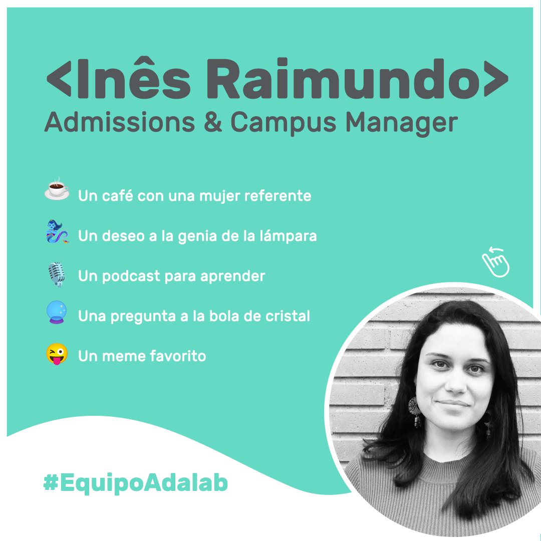 👋🏻 Olá! Soy Inês Raimundo, una portuguesa afincada desde hace un tiempo en la fantástica ciudad de Valencia =🍊🔥🥘🌞⛱️
🙋🏻‍♀️ Soy una entusiasta de la #tecnología y me encanta caminar, hacer yoga, manualidades y escribir cartas a mis amigos más internacionales.
#EquipoAdalab
+