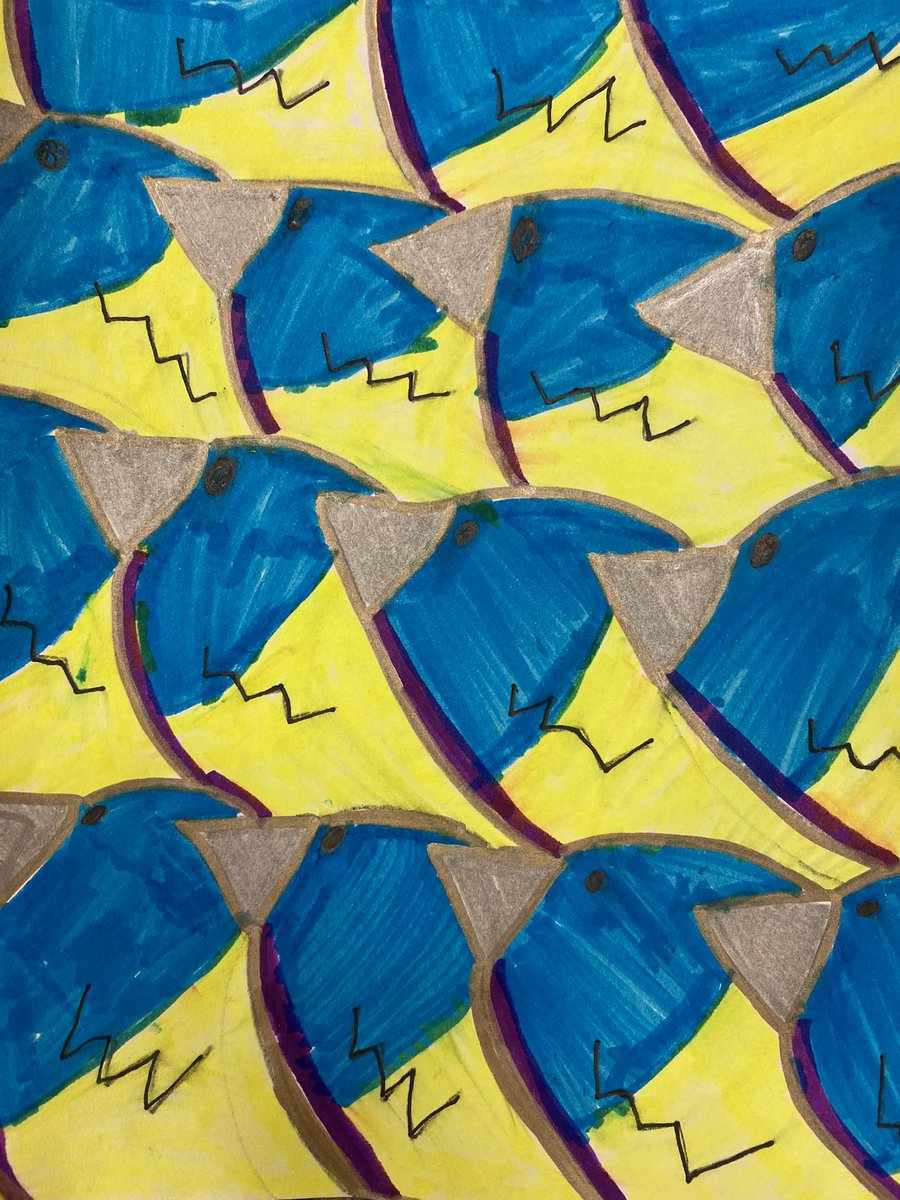 beverms1's tweet photo. Math in Junior Art … M.C. Escher’s tessellations. https://t.co/sAk3d8DPV1