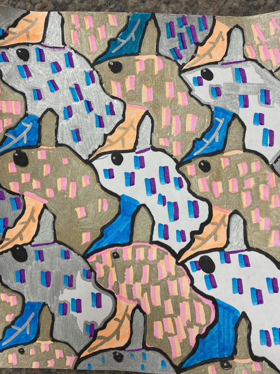 beverms1's tweet photo. Math in Junior Art … M.C. Escher’s tessellations. https://t.co/sAk3d8DPV1