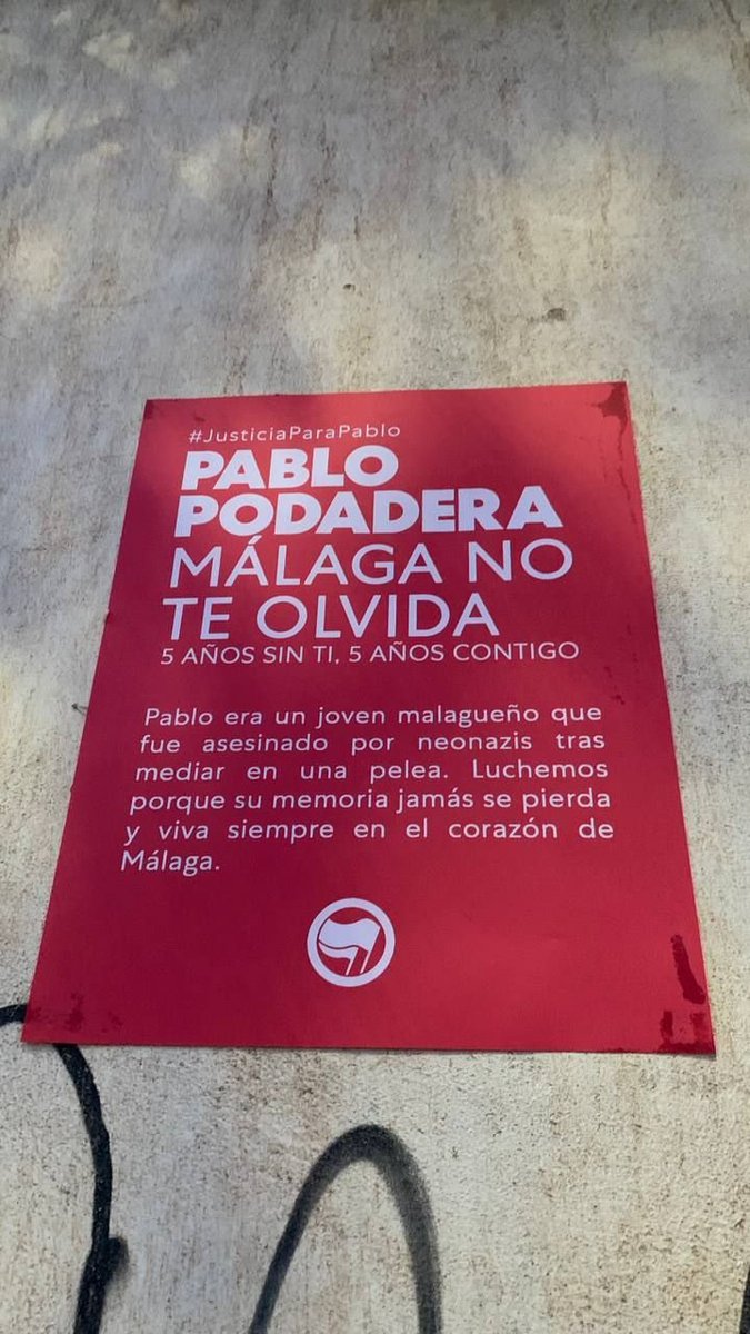 MalagaAntifa's tweet photo. Hace 5 años intentando mediar en una pelea, Pablo  Podadera fue víctima de la violencia e impunidad que gozan los grupos neonazis en Málaga, hoy su ciudad le recuerda como cada año. https://t.co/1IV8kX8OhX