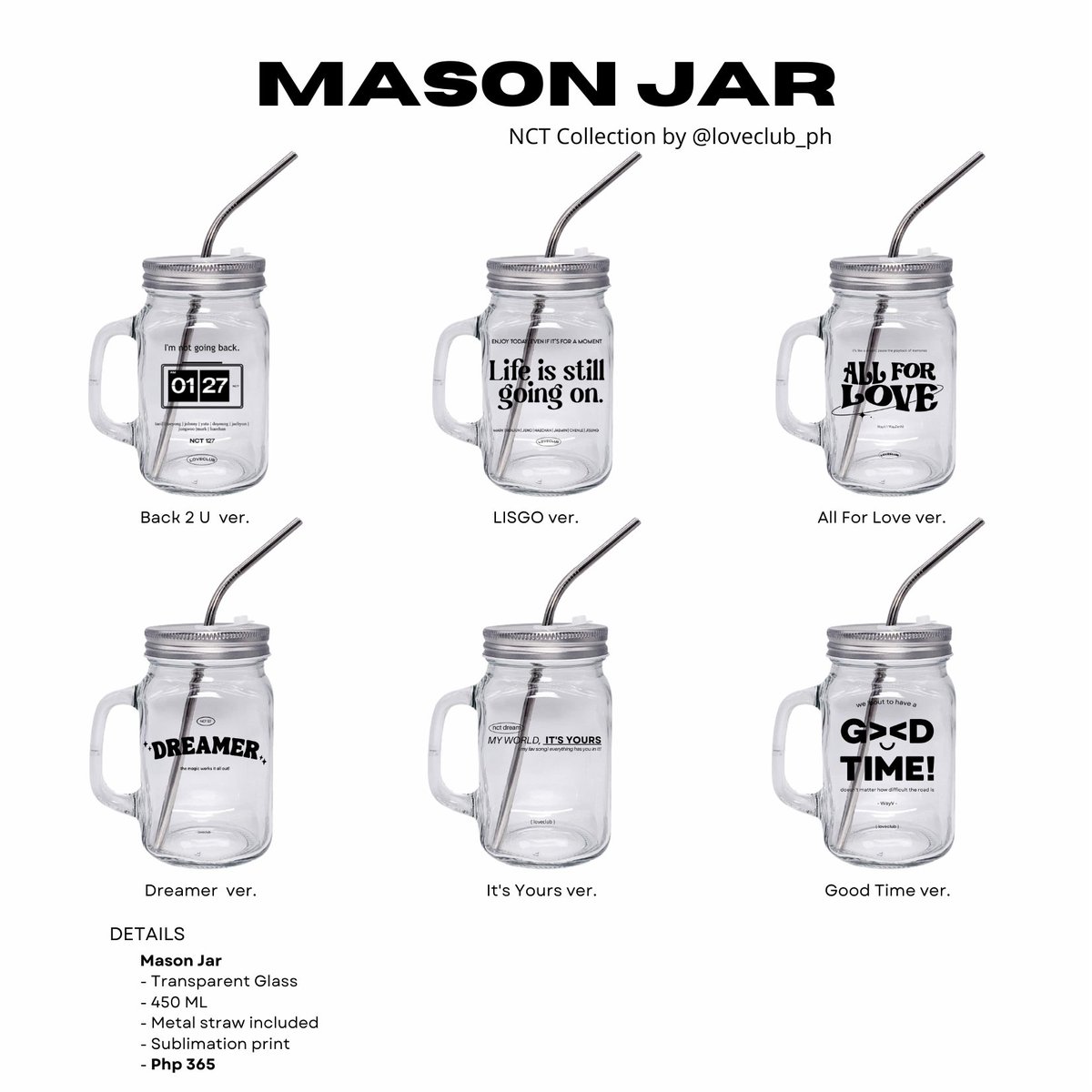 loveklub_ph's tweet photo. [ help rt wts lfb nct ph ]

NCT Collection 
by @loveclub_ph 

- Cereal Cup
- Mason Jar
- Tote Bag

DOO and DOP: April 30, 2022

More details on the form! 

Order here: https://t.co/EVhIBX7z69 https://t.co/FzOgIAcMVZ