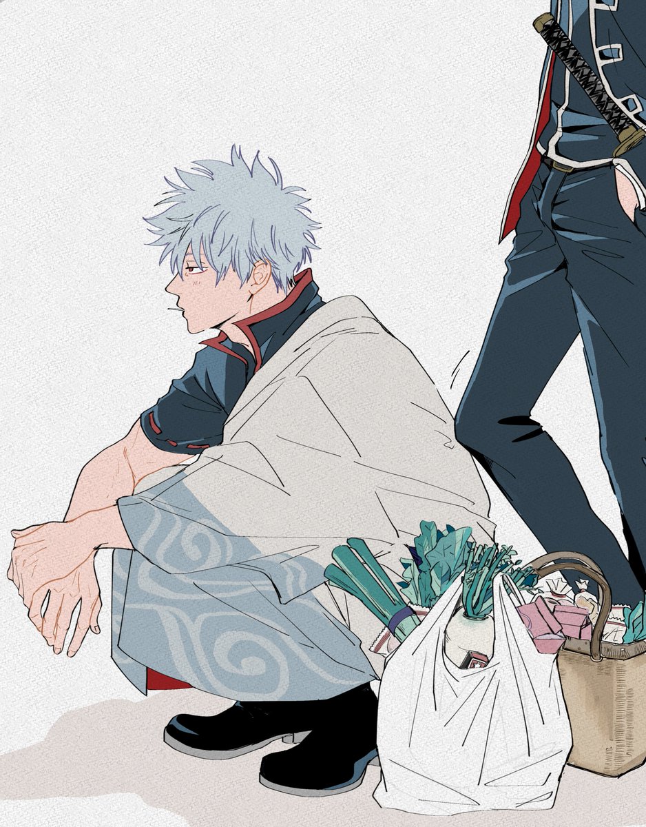 sakata gintoki 2boys multiple boys male focus sword weapon japanese clothes pants  illustration images