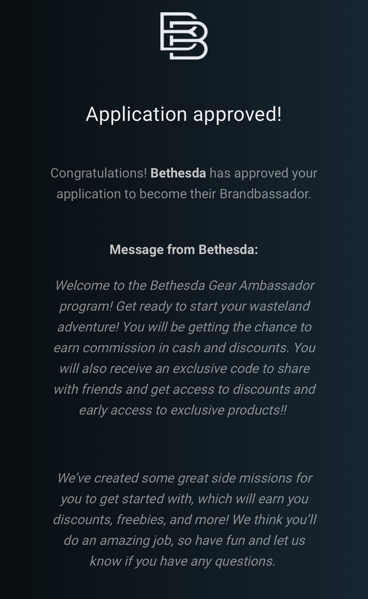I want to thank you all for supporting what I do to be involved with things like this ❤️ I just found out I was accepted into the Ambassador Program with <a href="/BethesdaGear/">Official Bethesda Gear</a> Use gear.bethesda.net/?ref=bb-m7b5y4 when ordering from Bethesda and it now supports me 🤯