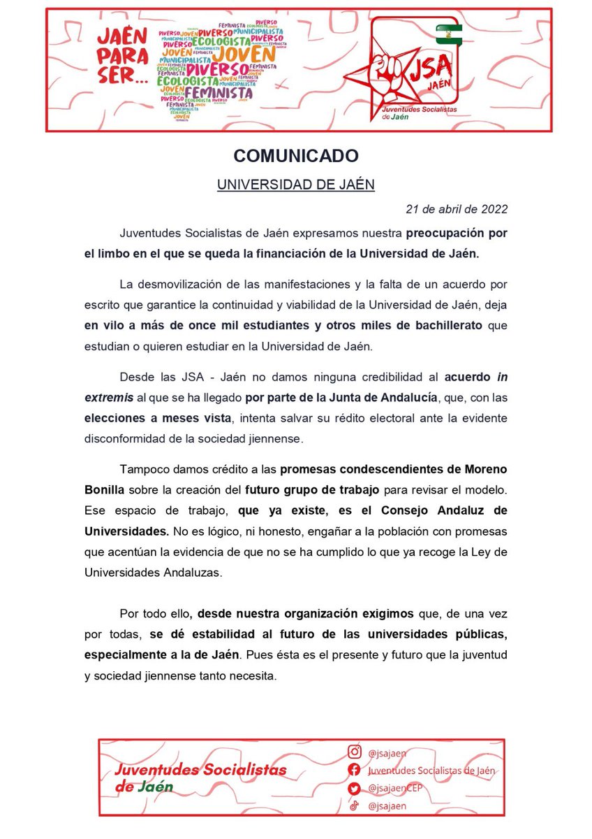 🚨Preocupación por el limbo en que queda la financiación de la Universidad de Jaén 🚨