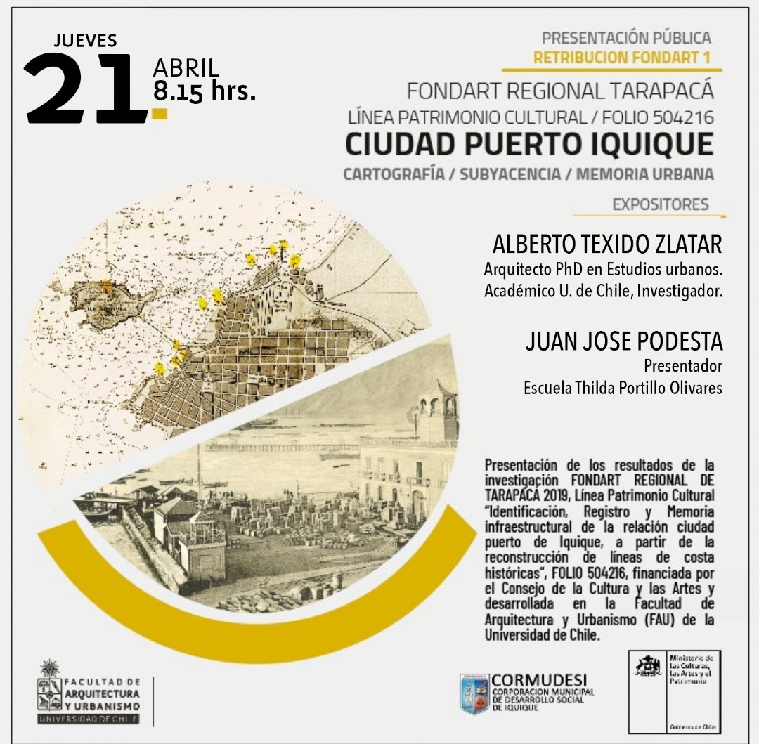 MundoFAU_uchile's tweet photo. Esta mañana el Director de Extensión y Vinculación con el Medio #DEXVM #FAU, Alberto @texidozlatar, presentó en Iquique los resultados del proyecto Fondart "Ciudad Puerto de Iquique: Cartografía/Subyacencia/Memoria Urbana". https://t.co/4ZiRRioHfB
