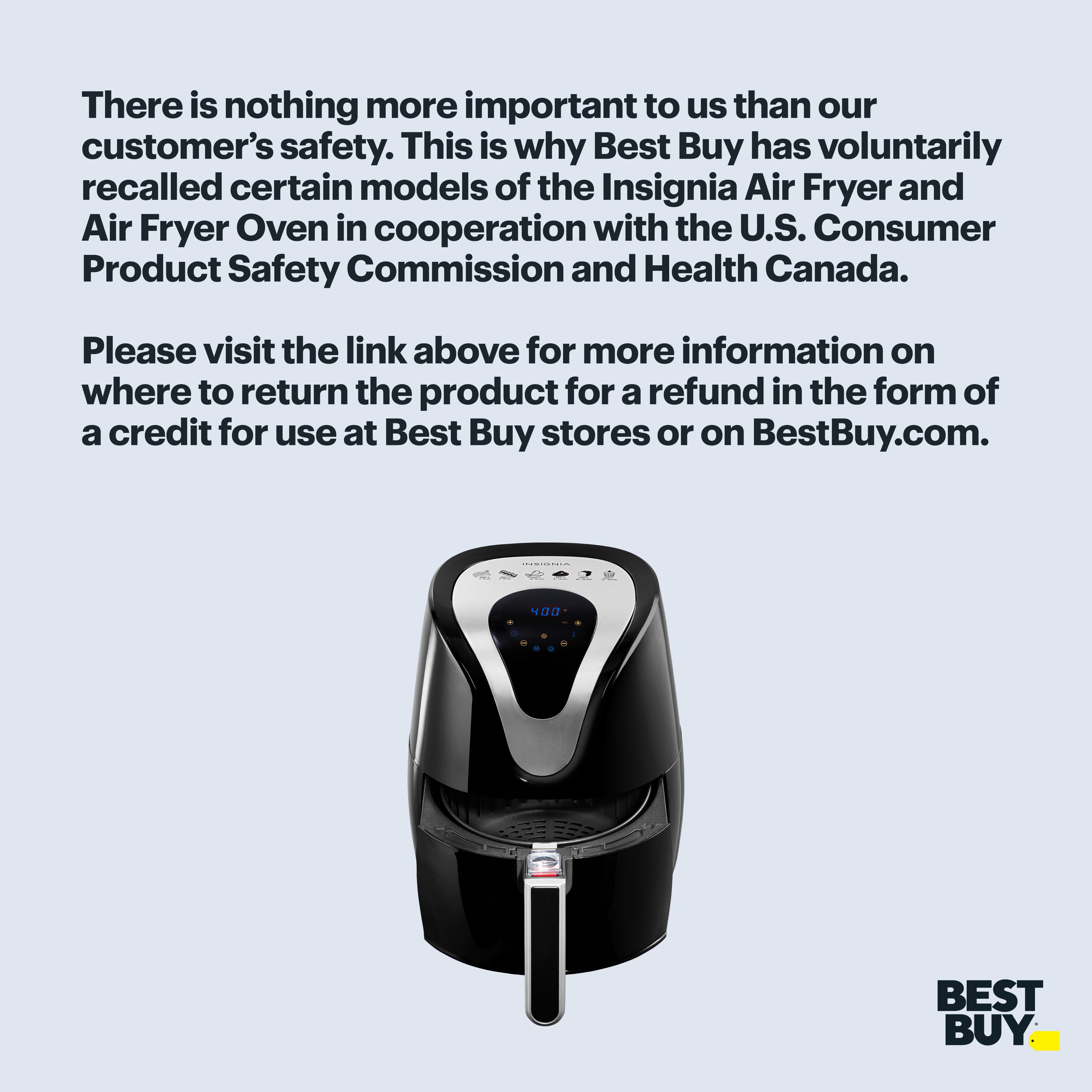 Best Buy Recalls Insignia™ Air Fryers and Air Fryer Ovens Due to Fire and  Burn Hazards