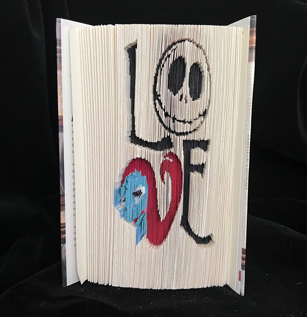 #NightmareBeforeChristmas  Jack and Sally Love #foldedbookart #sculpture now available in my #etsyshop. This is a truly #unique way to show some love to someone special. #homedecor #books #bookish  #uniquegifts #love #jackandsally #christmasgift #bookart etsy.me/37xHQ5z
