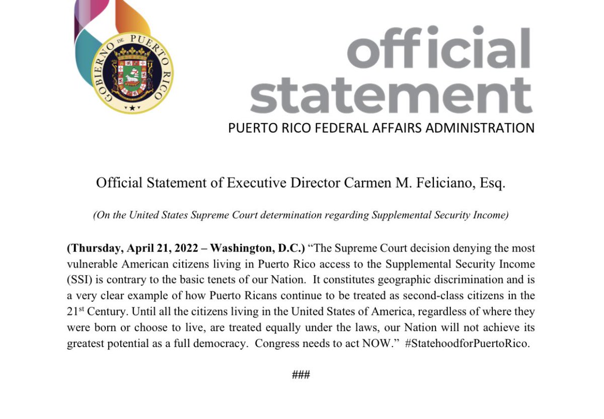 PRFAA's tweet photo. Official Statement of Executive Director Carmen M. Feliciano, Esq. https://t.co/O9RRrtCYQv