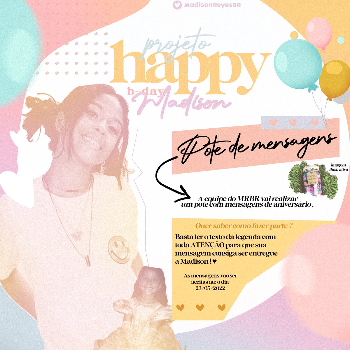 MadisonReyesBR's tweet photo. Não é segredo para ninguém que o aniversário da patroa está chegando! Um dos nossos presentes para o aniversário da Madi será um pote com mensagens dos fãs, para que ela possa ter sempre um pedacinho de todos. Para isso, precisamos da colaboração de vocês.

Então, segue a thread: https://t.co/TWTq5McDKs