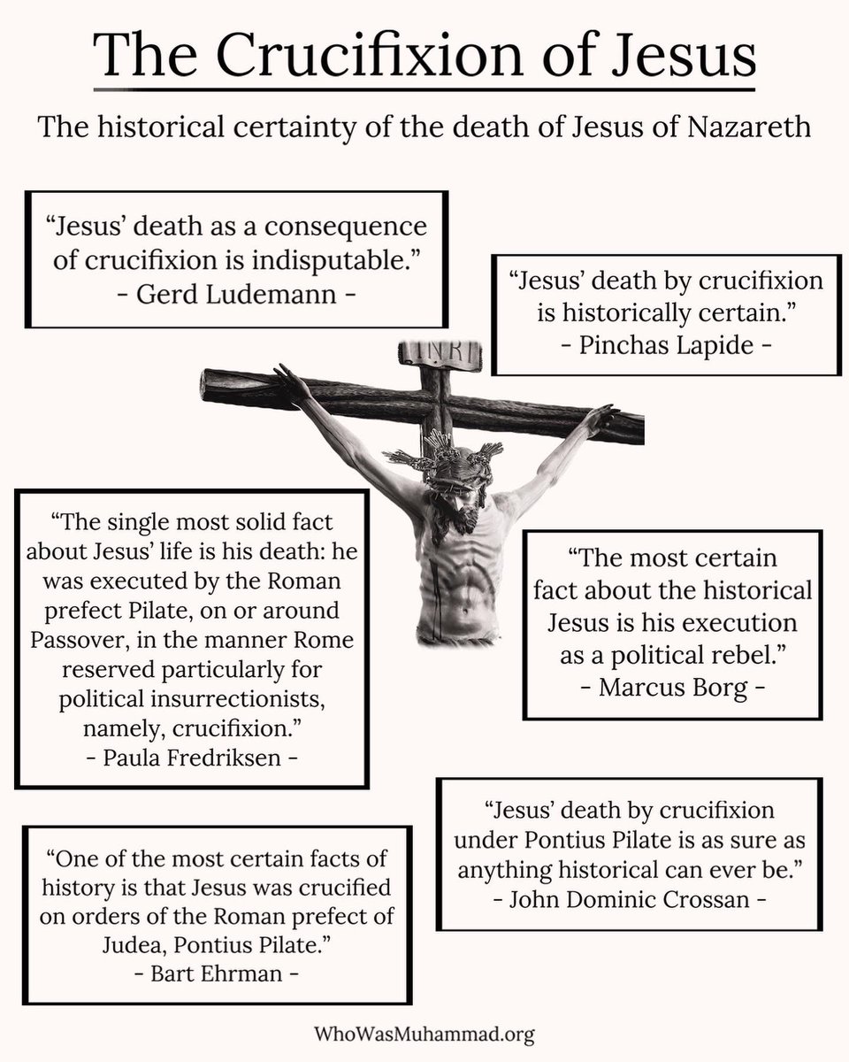 _WhoWasMuhammad's tweet photo. Of the many errors Muhammad made, one of the biggest was the historical mistake of denying Jesus’ death by crucifixion (Surah 4:157-158)

Muhammad rejected eyewitness testimony by Jesus’ disciples, early historians, etc.. &amp; sided with a late forgery, a heretic, &amp; gnostic nonsense https://t.co/vbGKx1HECz