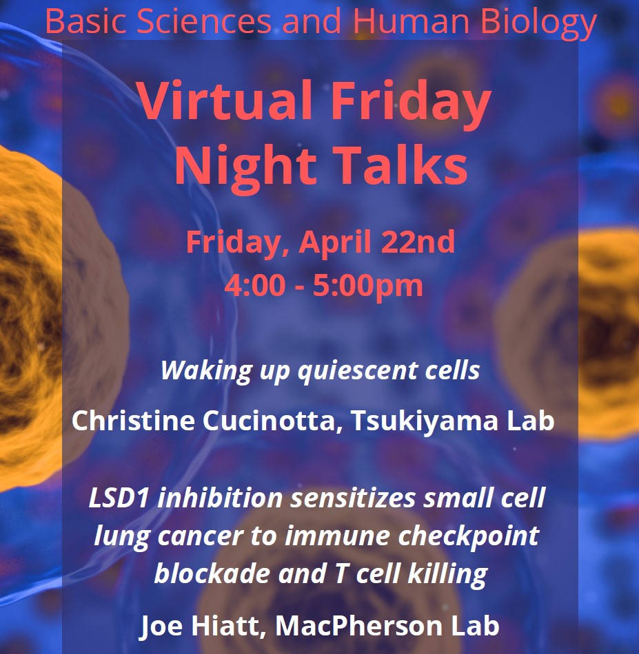 Hutch Basic Sciences (@hutchbasicsci) on Twitter photo Hard to not be excited for #FridayNightTalks when <a href="/chrstn_e/">@chrstne.bsky.social</a> from the <a href="/ToshioTsukiyama/">Toshio Tsukiyama</a> Lab and Joe Hiatt from Human Biology’s <a href="/DMacPhersonLab/">DavidMacPherson</a> are sharing their latest research! Everyone @FredHutch, don’t miss two great talks today at 4! Hard to not be excited for #FridayNightTalks when <a href="/chrstn_e/">@chrstne.bsky.social</a> from the <a href="/ToshioTsukiyama/">Toshio Tsukiyama</a> Lab and Joe Hiatt from Human Biology’s <a href="/DMacPhersonLab/">DavidMacPherson</a> are sharing their latest research! Everyone @FredHutch, don’t miss two great talks today at 4!