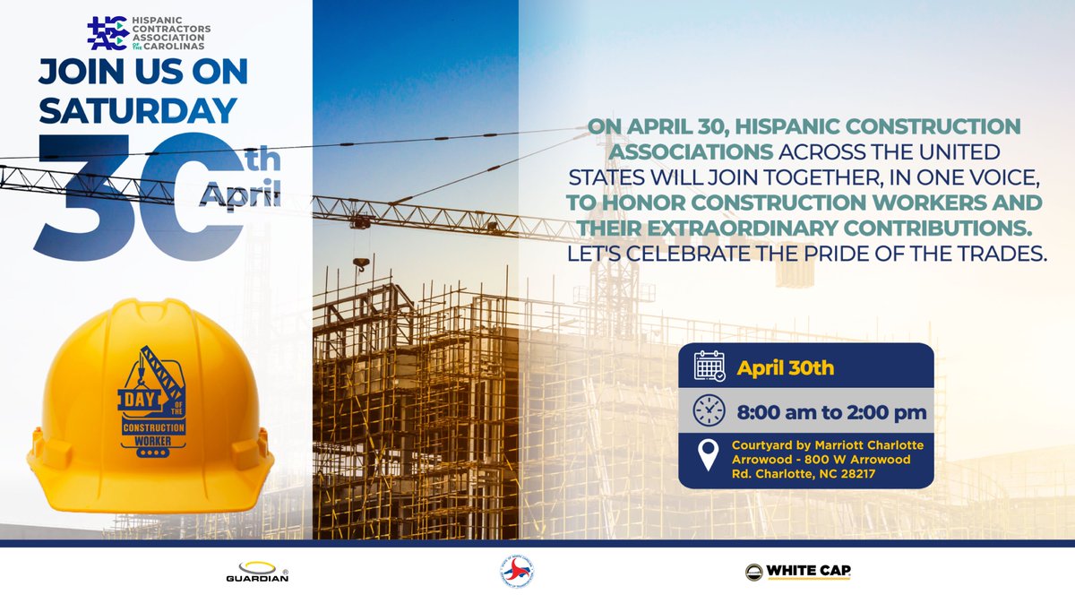 HCACarolinas's tweet photo. HCAC will celebrate the #DayoftheConstructionWorker and provide a free #fallprotection class in Spanish on Saturday, April 30th. Help us create safety awareness and prevent fatalities, share it with your contacts. https://t.co/evNbvdkHqG #safety #freetraining #safetystanddown https://t.co/QKXyEEqrJg