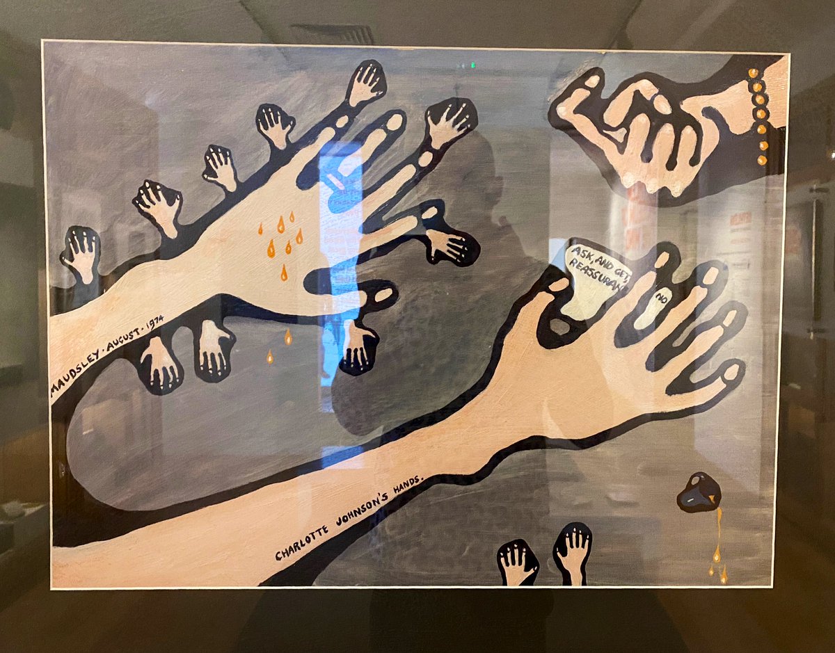 SafeUncertainty's tweet image. Took the opportunity to visit @bethlemmuseum on my lunch break today. Among the brilliant exhibits, I was particularly struck by the two paintings by the late Charlotte Johnson Wahl (Boris Johnson’s mother), painted in the 70s when the was an inpatient at Maudsley Hospital.