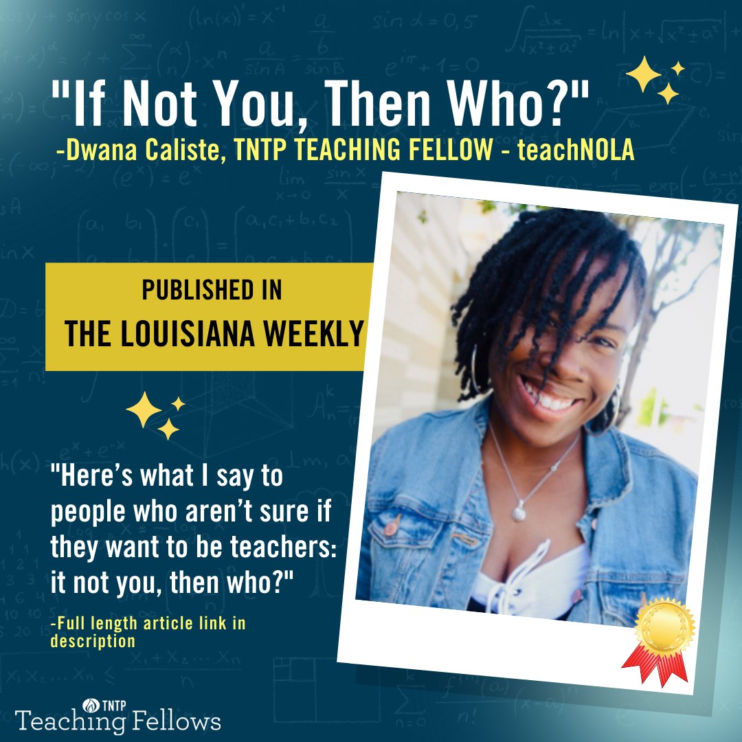 Hear from our 2020 teachNOLA Teaching Fellows alumna Dwana Caliste as she shares what it's like to be in the classroom and why teaching is so important, especially right now. You can read the full length article here: louisianaweekly.com/if-not-you-the…

#becomeateacher
#nolaeducation