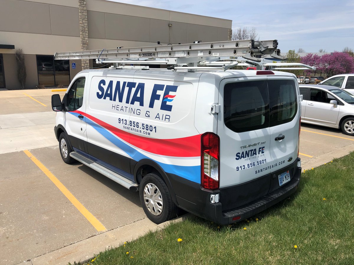 SpeedproShawnee's tweet image. Started on a company rebrand for Santa Fe Air Conditioning &amp;amp; Heating, working on rewrapping some vehicles. #VehicleGraphics #MobileGraphics #LargeFormatPrinting #BestROI
