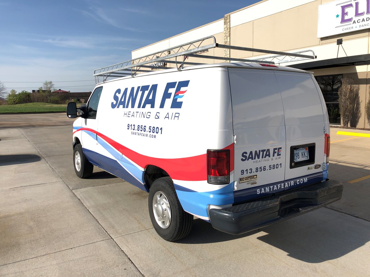 SpeedproShawnee's tweet image. Started on a company rebrand for Santa Fe Air Conditioning &amp;amp; Heating, working on rewrapping some vehicles. #VehicleGraphics #MobileGraphics #LargeFormatPrinting #BestROI