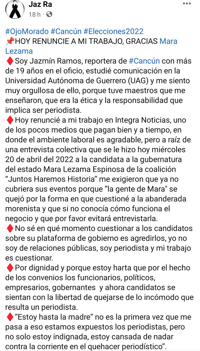 quintanaroonews's tweet photo. Toda nuestra solidaridad con Jazmín Ramos, quien fuera corrida de su trabajo por el miserable corrupto, rata y chayotero de Luis Fimbres en IntegraNoticias y su esbirro Eduardo Torres por haber realizado su trabajo y cuestionar a la soberbia @MaraLezama su estrategia de seguridad https://t.co/iOSCsoqX5i