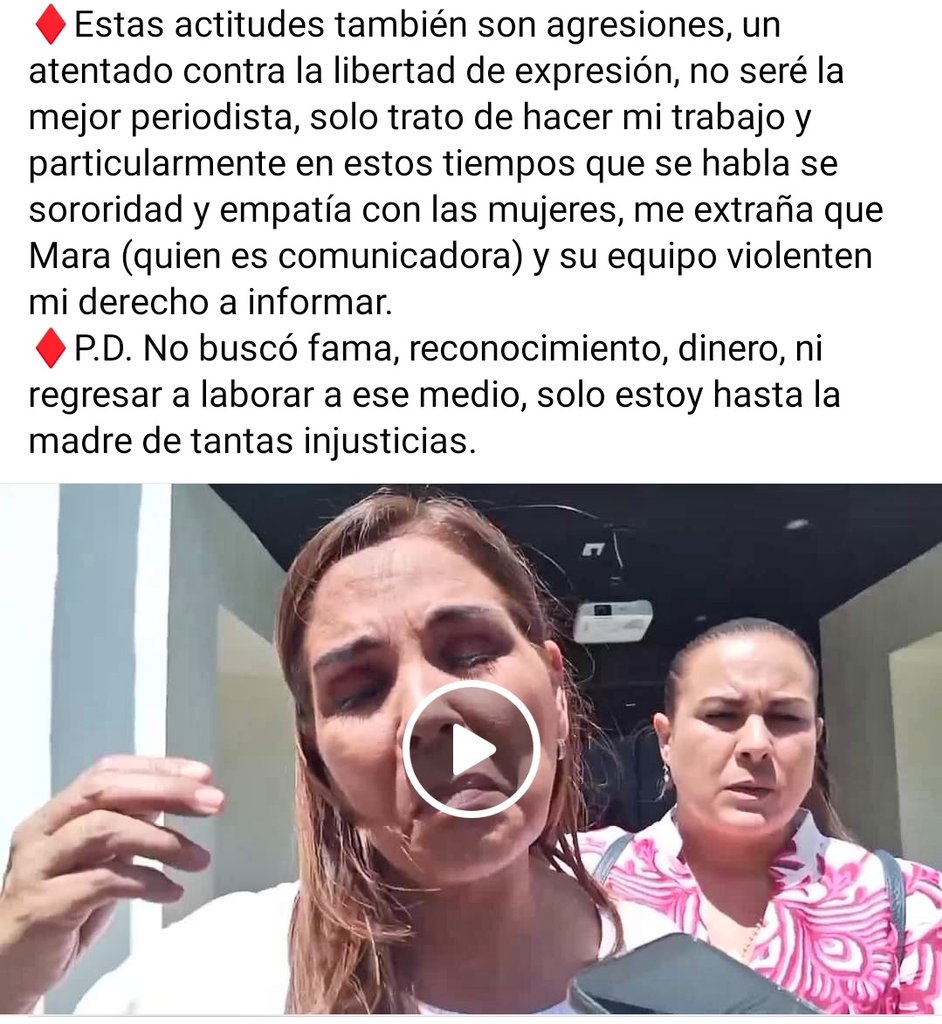quintanaroonews's tweet photo. Toda nuestra solidaridad con Jazmín Ramos, quien fuera corrida de su trabajo por el miserable corrupto, rata y chayotero de Luis Fimbres en IntegraNoticias y su esbirro Eduardo Torres por haber realizado su trabajo y cuestionar a la soberbia @MaraLezama su estrategia de seguridad https://t.co/iOSCsoqX5i