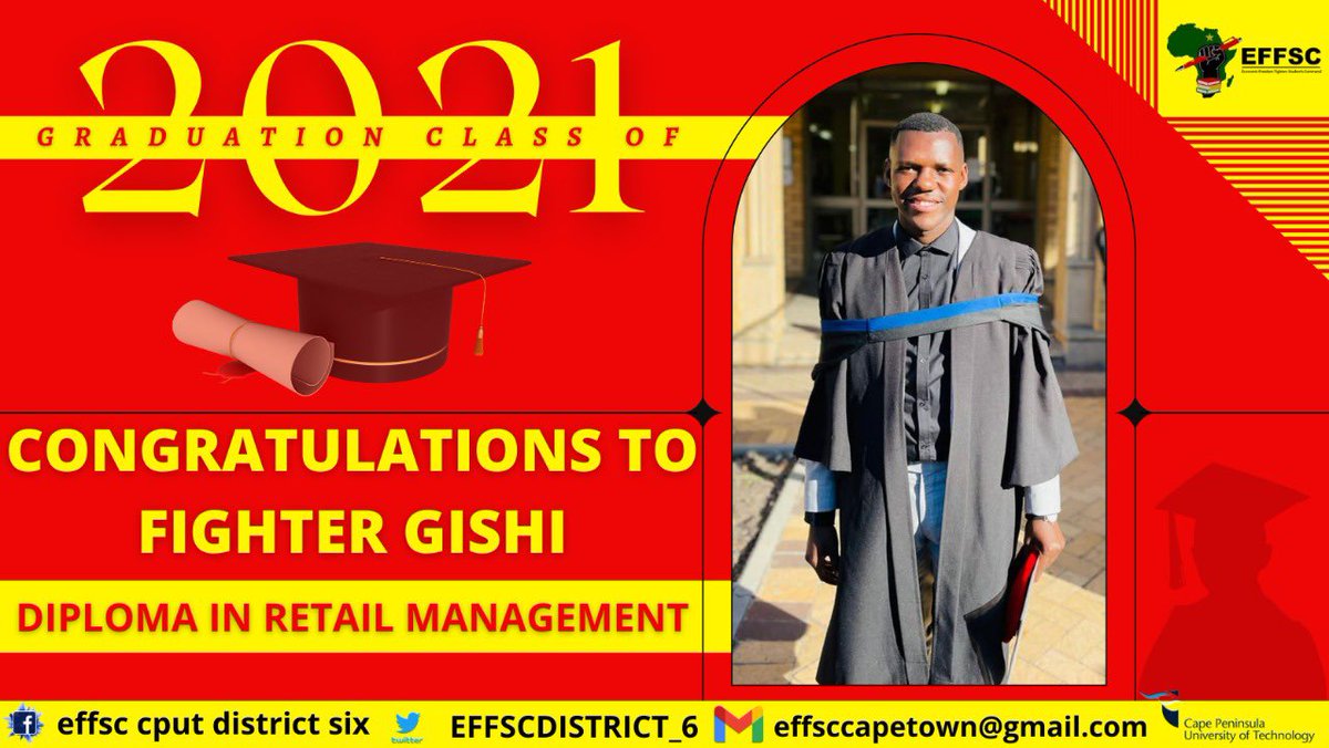 EFFYCDISTRICT_6's tweet photo. Congratulations to the Convener of D6 EFFSC, Fighter Sithembele Gishi. The crocodile of the Cape Colony.π€πβ€οΈ
#sizofundangenkani
#fightersmustgraduate
#academicexcellence
#CPUTGRAD2022 https://t.co/SBZgh8h8ee