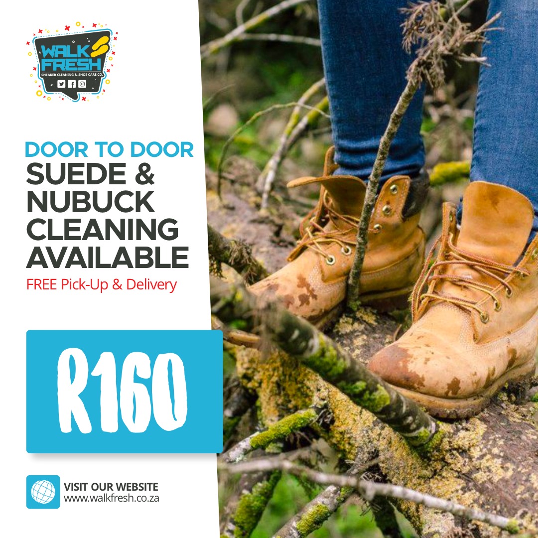 WalkFreshSA's tweet image. Book your Suede and Nubuck Sneaker Cleaning service today online at walkfresh.co.za for only R160.00 bucks a pair.

Cleaning for all ladies, gentlemen &amp;amp; kids suede or nubuck material SNEAKERS and SHOES.

FREE pickup &amp;amp; delivery, BOOK your sneakers now.