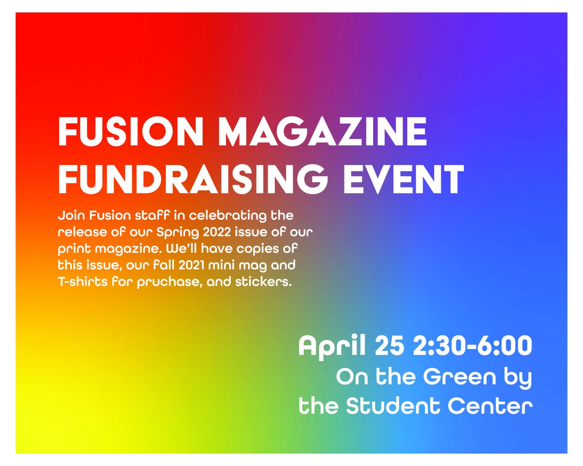 Come visit Fusion at our fundraising event on Monday April 25!

We’ll even have a small photo booth set up for you to take pictures with friends!

Stop by and join us on the student green from 2:30-6!

#ohiofusion #thatgaymagazine #fundraisingevent #photobooth #lgbtq