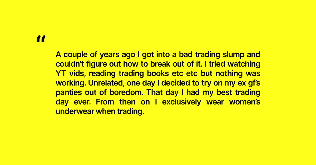 coinfessions's tweet photo. "One day I decided to try on my ex gf's panties out of boredom....from then on I exclusively wear women's underwear when trading." https://t.co/UjTLG1Q2oy